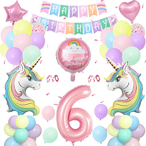6.Einhorn Geburtstagsdeko Mädchen,Einhorn Deko Kindergeburtstag Set Pastell mit Große Zahl 6 Folienballon,2 Riesige Einhorn Luftballons,Happy Birthday Banner für mädchen Geburtstags Dekoration 6.Einhorn Geburtstagsdeko Mädchen,Einhorn Deko Kindergeburtstag Set Pastell mit Große Zahl 6 Folienballon,2 Riesige Einhorn Luftballons,Happy Birthday Banner für mädchen Geburtstags Dekoration von SIMSPEAR