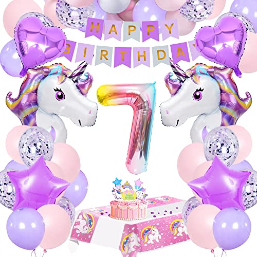 7 Jahre Einhorn Geburtstagsdeko,7 Einhorn Deko Kindergeburtstag Set mit Einhorn Luftballons,Rosa und lila Luftballons,Happy Birthday Girlanden,Tischdecke Einhorn für 7 Mädchen Geburtstagsdeko 7 Jahre Einhorn Geburtstagsdeko,7 Einhorn Deko Kindergeburtstag Set mit Einhorn Luftballons,Rosa und lila Luftballons,Happy Birthday Girlanden,Tischdecke Einhorn für 7 Mädchen Geburtstagsdeko von SIMSPEAR
