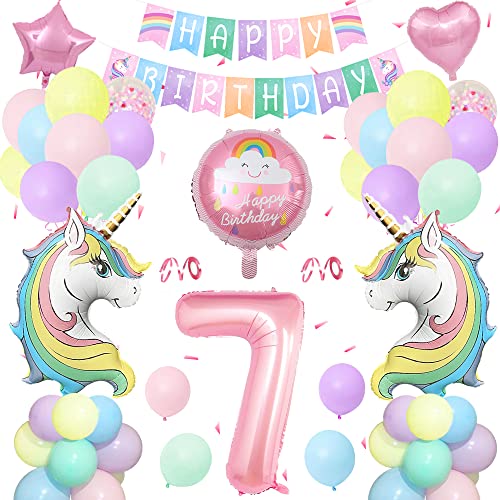 Einhorn Geburtstagsdeko 7 Jahre,Einhorn Deko Kindergeburtstag Set Pastell mit Große Zahl 7 Folienballon,2 Riesige Einhorn Luftballons,Happy Birthday Banner für mädchen Geburtstags Dekoration Einhorn Geburtstagsdeko 7 Jahre,Einhorn Deko Kindergeburtstag Set Pastell mit Große Zahl 7 Folienballon,2 Riesige Einhorn Luftballons,Happy Birthday Banner für mädchen Geburtstags Dekoration von SIMSPEAR