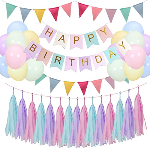 Geburtstagsdeko Mädchen, Happy Birthday Girlande Kindergeburtstag Deko, Party Deko Geburtstag mit Pastel Luftballon Wimpel Banner, Happy Birthday Deko Geburtstag Mädchen Junge Geburtstagsdeko Mädchen, Happy Birthday Girlande Kindergeburtstag Deko, Party Deko Geburtstag mit Pastel Luftballon Wimpel Banner, Happy Birthday Deko Geburtstag Mädchen Junge von SIMSPEAR