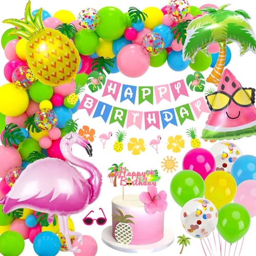 Hawaii Party Deko, Flamingo Geburtstagsdeko, Sommer Tropen Party Deko mit Flamingo Ananas Kokosnussbaum Heliumballons, Geburtstags Banner für Hawaiianische Luau Aloha Geburtstags Poolparty Hawaii Party Deko, Flamingo Geburtstagsdeko, Sommer Tropen Party Deko mit Flamingo Ananas Kokosnussbaum Heliumballons, Geburtstags Banner für Hawaiianische Luau Aloha Geburtstags Poolparty von SIMSPEAR