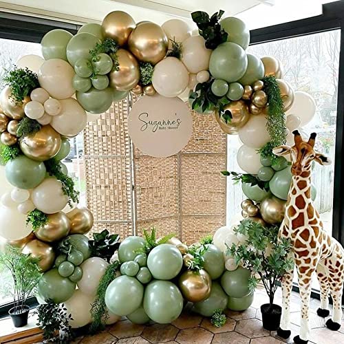 Luftballons Girlande Kit Grün, Ballon Girlande Grün, Avocado Grün Weiß Gold Luftballons Olive Grün Gold Ballons Party Versorgung für Geburtstag, Hochzeit, Abschlussfeier,Baby Shower, Tropische Party von SIMSPEAR