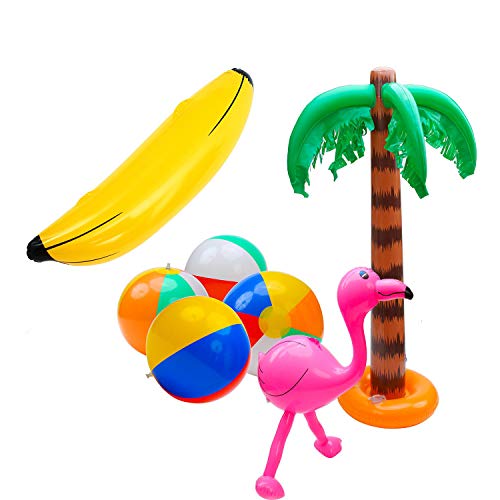 7PCS Aufblasbar Spielzeug Set, Aufblasbar Palme Baum Flamingos Spielzeuge Wasserball, Badeball & Schwimmball, Aufblasbare Banane Rosa Aufblasbare Flamingos für Luau Party Dekor Strand Deko von SIMUER