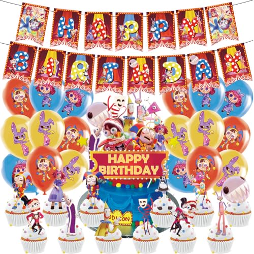 Zirkus Geburtstagsparty Zubehör 44 Stück Amazing Zirkus Party Dekorationen Zirkus Tortendeko Zirkus Cupcake Toppers Zirkus Party Banner Gymnastics Party Luftballons für Geburtstagsparty von SIMUER