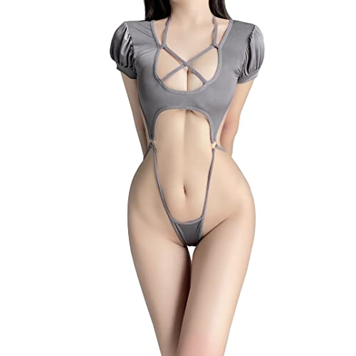 SINGUYUN Anime Bodysuit Cosplay Dessous Für Frauen Kawaii Kleid Schnürung Hohl Japanische Bodysuit Dessous Sexy (1054Grey) von SINGUYUN