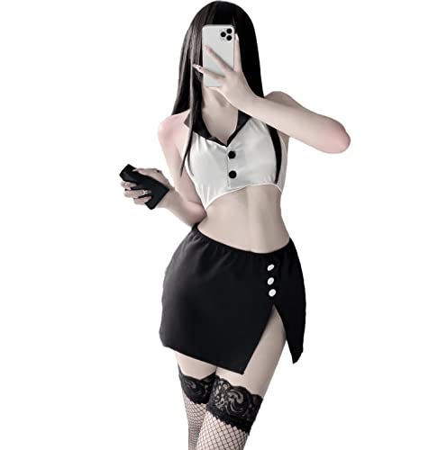 SINGUYUN Damen Büro Sekretärin Uniform Sexy Lehrer Kostüm Cosplay Dessous mit Socken (2469White Black) von SINGUYUN