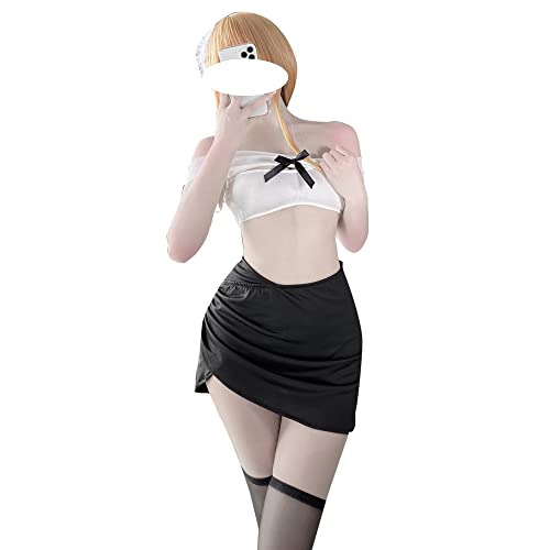 SINGUYUN Damen Büro Sekretär Uniform Sexy Lehrer Kostüm Cosplay Dessous mit Socken (2470White Black) von SINGUYUN