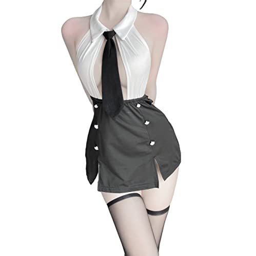 SINGUYUN Damen Büro Sekretärin Uniform Sexy Lehrer Kostüm Cosplay Dessous mit Socken (2489 Weiß Schwarz) von SINGUYUN