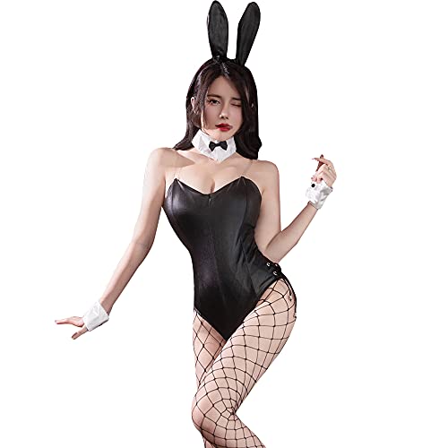SINGUYUN Damen Sexy Bunny Kostüm Hase Mädchen Einteiler Bodysuit Anime Cosplay Kaninchen Party Kleidung (2442Black) von SINGUYUN