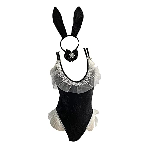 SINGUYUN Damen Sexy Hasenkostüm Bunny Mädchen Einteiler Bodysuit Anime Cosplay Kaninchen Party Kleidung (2453Black) von SINGUYUN