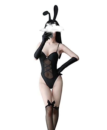 SINGUYUN Sexy Hasenkostüm für Damen, einteilig, Anime, Cosplay, Kaninchen, Party-Kleidung (8068 Schwarz) von SINGUYUN
