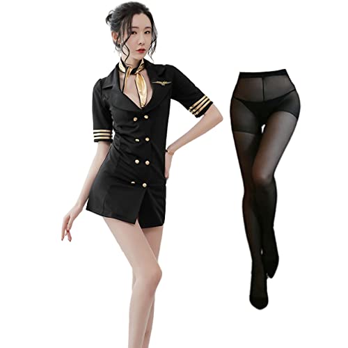 SINGUYUN Frauen Sexy Luftfahrt Uniform Tasche Hüfte Kurze Röcke Flugbegleiter Kostüm Cosplay Dessous (1240Schwarz) von SINGUYUN