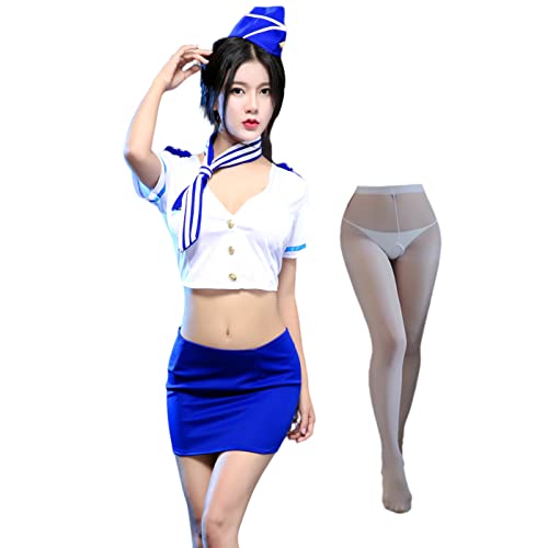 SINGUYUN Frauen Sexy Luftfahrt Uniform Tasche Hüfte Kurze Röcke Flugbegleiterin Kostüm Cosplay Dessous (1264Blau Weiß) von SINGUYUN