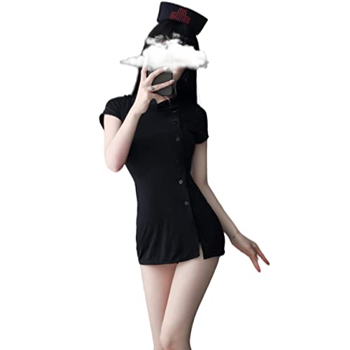 SINGUYUN Krankenschwester-Kostüm für Frauen, sexy Krankenschwester-Outfit, Halloween, Cosplay, Dessous mit Socken (2274schwarz) von SINGUYUN