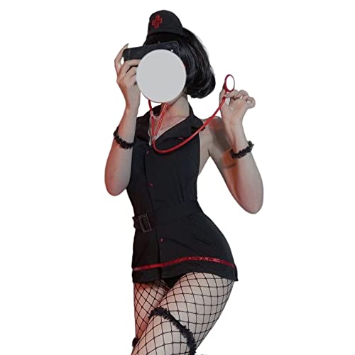 SINGUYUN Krankenschwester-Kostüm für Frauen, sexy Krankenschwester-Outfit, Halloween, Cosplay, Dessous mit Socken (S33Black) von SINGUYUN