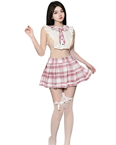 SINGUYUN Schulmädchen Outfit für Frauen Rollenspiel Sailor Anzug Sexy Cosplay Dessous Faltenrock JK Kostüme mit Strümpfen (2653Pink) von SINGUYUN