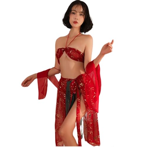 SINGUYUN Sexy Cosplay-Dessous, klassische chinesische Kleider für Damen, Anime-Dienstmädchenkleid, Halloween, Cosplay, Katze, ägyptische Katze (132 Rot) von SINGUYUN