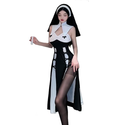 SINGUYUN Sexy Cosplay-Kostüm für Damen, Nonnenkleid, japanisches Kawaii-Dessous, Halloween, Bodysuit, Anime, Teufel, Slutty Outfit (2717 Schwarz) von SINGUYUN
