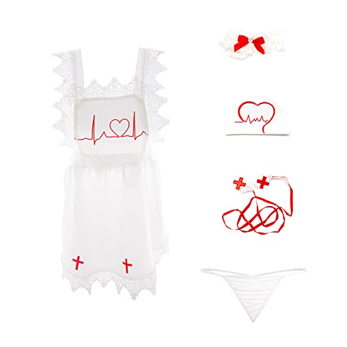 SINGUYUN Sexy Krankenschwester Kostüm für Frauen Krankenschwester Cosplay Dessous Babydoll Outfit Rollenspiel Unterwäsche Kleid mit Hut (2413Weiß) von SINGUYUN