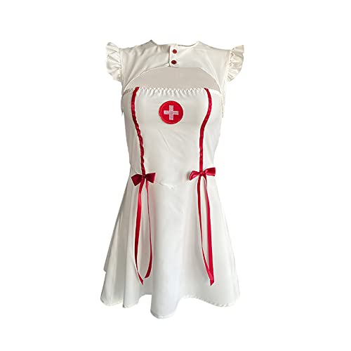 SINGUYUN Sexy Krankenschwester Kostüm für Frauen Krankenschwester Cosplay Dessous Babydoll Outfit Rollenspiel Unterwäsche Kleid mit Hut (2681Weiß) von SINGUYUN