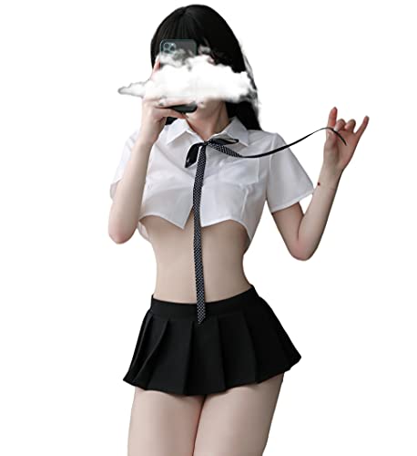 SINGUYUN Sexy Schulmädchen-Outfit Dessous Sailor Suit British Plaid Faltenrock Cosplay Dessous Set (2377Weiß) von SINGUYUN