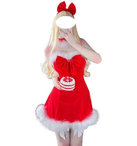 SINMIUANIME Frauen Weihnachtsmann Kostüm Cosplay Dessous Weihnachten Prinzessin Kleid Sexy Einteiler Pesh Kleid Anzug (2494Rot) von SINMIUANIME