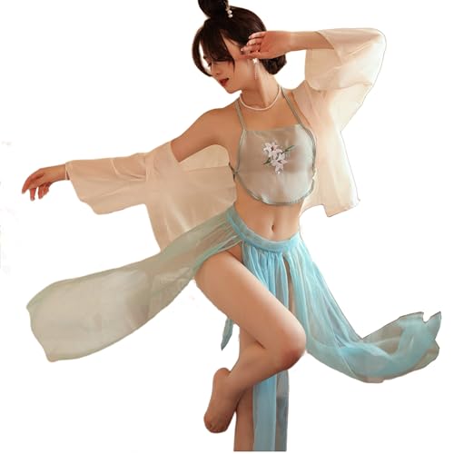 SINMIUANIME Damen Anime Cosplay Dessous Klassisch Bestickt Hanfu Asiatisch Rollenspiel Anzug Cheongsam Kleid Kostüme (1088Blue) 1088 Blau Einheitsgröße von SINMIUANIME