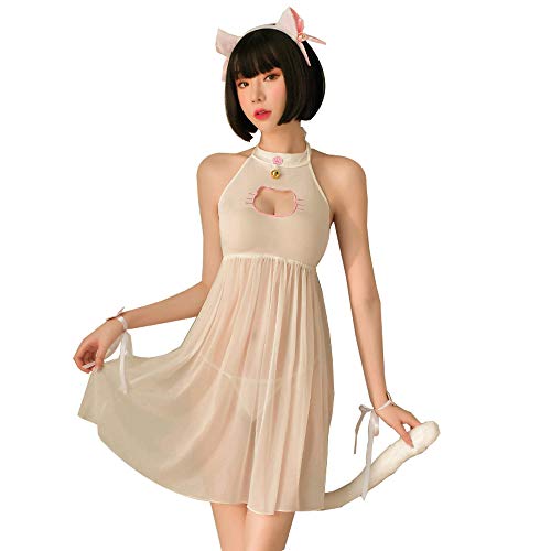 SINMIUANIME Damen-Dessous, sexy transparentes Kleid, japanische sexy Catwoman und Kaninchen, weiblich, Cosplay-Dessous-Set (6947weiß) von SINMIUANIME