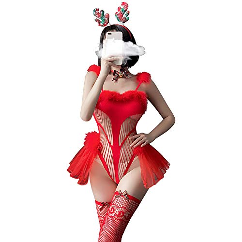 SINMIUANIME Frauen Santa Kostüm Cosplay Dessous Weihnachten Prinzessin Kleid Sexy Einteiler Pesh Kleid Anzug (7435Rot) von SINMIUANIME
