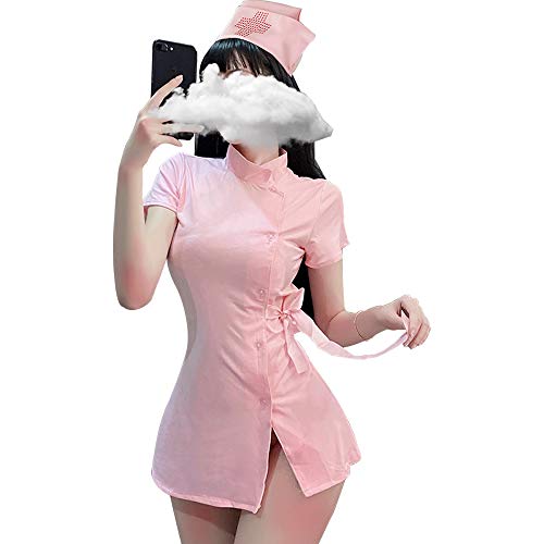 SINMIUANIME Sexy Krankenschwester Dessous Erwachsene Krankenschwester Kostüm Halloween Cosplay Dessous Krankenschwester Outfit (7027Pink) von SINMIUANIME