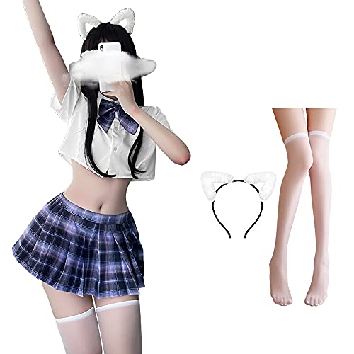 SINMIUANIME Schulmädchen-Dessous-Set Sailor Uniform Kleid Cosplay JK Student Wear Faltenrock mit Socken (6914Purple White) von SINMIUANIME