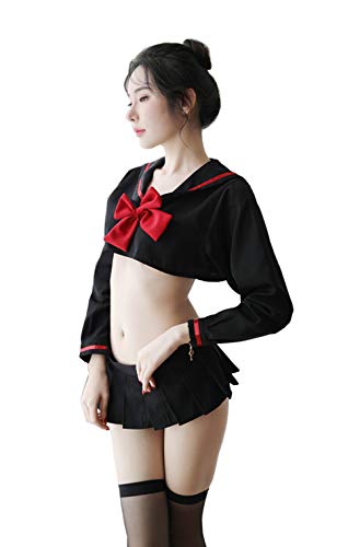 Sexy Schulmädchen Sailor Uniform Lolita süßes Anime Kostüm Mini Faltenrock für Halloween (schwarz) von SINMIUANIME