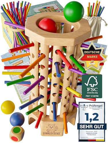 SINNESFUCHS® Farblernturm - FSC® 100% - Montessori Spielzeug ab 3 Jahre - Holzspielzeug pädagogisch wertvoll - Lernspiele ab 3 Jahre - Kinder Farben Stäbchen Holz Spiel - Kinderspiele ab 4 Jahre von SINNESFUCHS