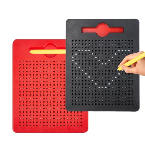 SINRAD 2 Stück Kleine Magnetische Zeichenbretter, Magnet Stahlkugel Zeichenbrett, Magnetic Plate for Children Magnetic Steel Ball Drawing, für das Zeichnen und Schreiben von Kindern(Rot, Schwarz) von SINRAD
