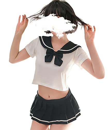 Anime Cosplay Dessous Kostüme Japanische Mini Matrosen Anzug Frauen Sexy Schulmädchen Outfit Lovely (Schwarz) von SINROYEE