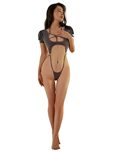 Cosplay Dessous Sexy Crop Top Naughty Unterwäsche Anime Kostüme Japanisch Kawaii Bikini Einteiler (grau) von SINROYEE