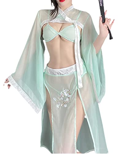 SINROYEE Damen Sexy Asiatisch Rollenspiel Anzug Cosplay Hanfu Cheongsam Kleid Anime Dessous Kostüme (#89 Blassgrün), (LLT2589) von SINROYEE