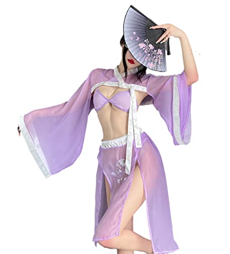 SINROYEE Damen Sexy Asiatisch Rollenspiel Anzug Cosplay Hanfu Cheongsam Kleid Anime Dessous Kostüme (#89 Lila), LLT2589 von SINROYEE