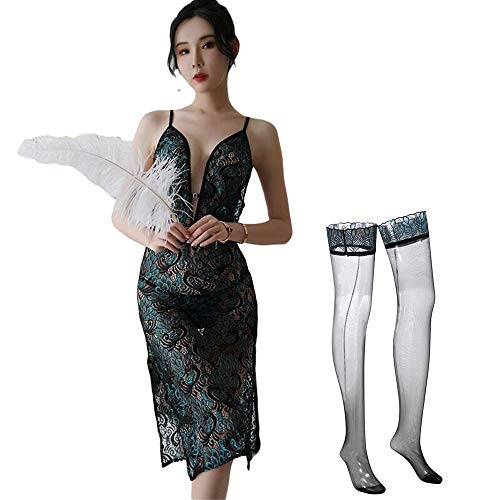 Erotik Unterwäsche Damen Pfau Element Transparent Pyjama Spitze Cheongsam Uniform Versuchung Anzug Unterwäsche Set Sexy, Llt2181, Einheitsgröße von SINROYEE
