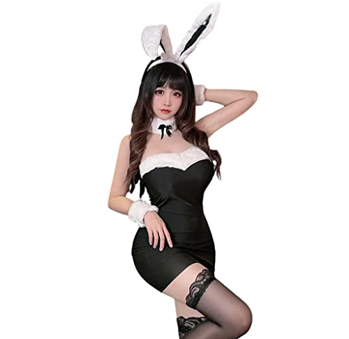 SINROYEE Damen Bunny Girl Kostüm Homewear Body mit Rock Sexy Anime Cosplay Dessous (Schwarz) von SINROYEE