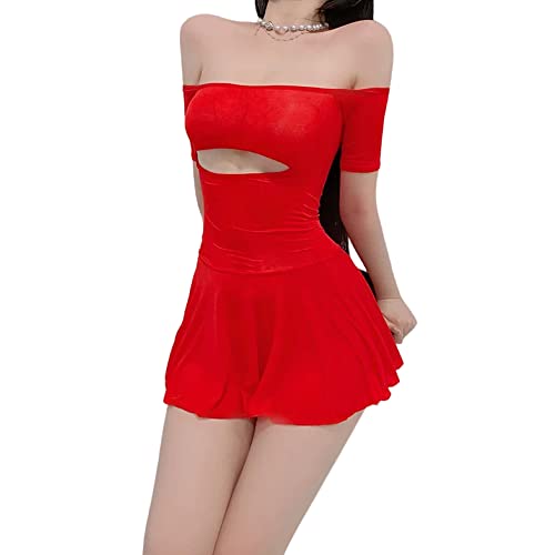 SINROYEE Damen Sexy Cosplay Dessous Seide Nachthemd Kleid High Split Cheongsam Kleid (Rot # 2) von SINROYEE