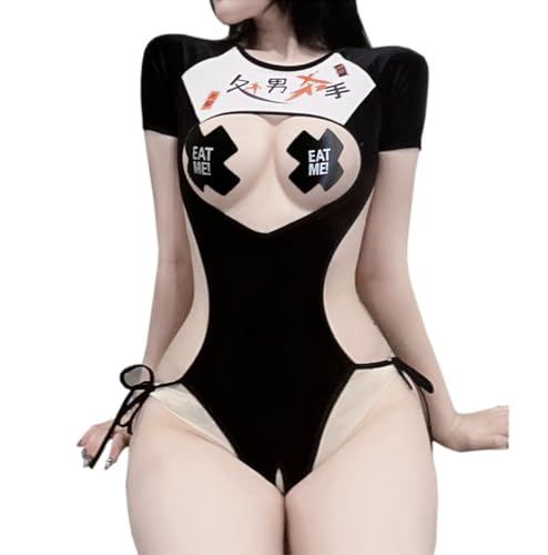 SINROYEE Japanische Dessous Sexy Cosplay Kostüme Freche Unterwäsche Anime Einteiler Dessous Bodysuit (Schwarz 6) von SINROYEE