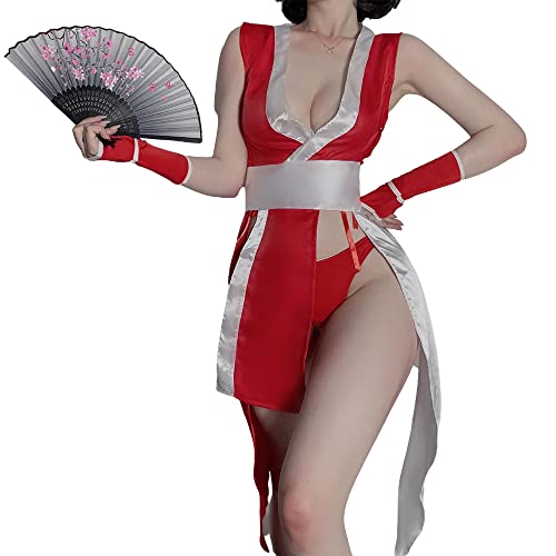 SINROYEE Sexy Anime Cosplay Kostüm Cheongsam High Split Kleid Chinesischer Hanfu Pyjama für Damen (Rot) von SINROYEE