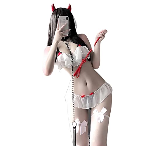 SINROYEE Sexy Teufel Kostüme für Frauen Cosplay Japanische Dessous Kawaii Anime Bikini Cute Rollenspiel Lolita Outfit Naughty (weiß) von SINROYEE