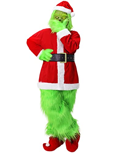 7 STÜCKE Weihnachten Grün Großes Monster Kostüm Erwachsene Cosplay Kostüm Luxus Weihnachtsmann Weihnachtsmann Anzüge Outfits von SINSEN
