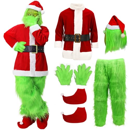 7 STÜCKE Weihnachten Grün Großes Monster Kostüm Erwachsene Cosplay Kostüm Luxus Weihnachtsmann Weihnachtsmann Anzüge Outfits von SINSEN