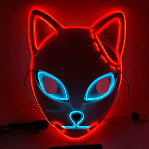 Demon Slayer Fox Mask LED Cosplay Katzenmaske Japanische Anime Halloween Kostüm Requisiten für Kinder Erwachsene (rot) von SINSEN