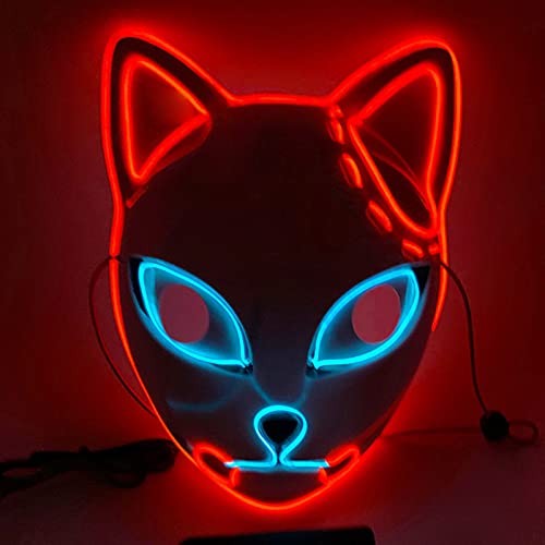 Demon Slayer Fuchsmaske LED Cosplay Katze Maske Japanische Anime Halloween Kostüm Requisiten für Erwachsene (Rot) von SINSEN