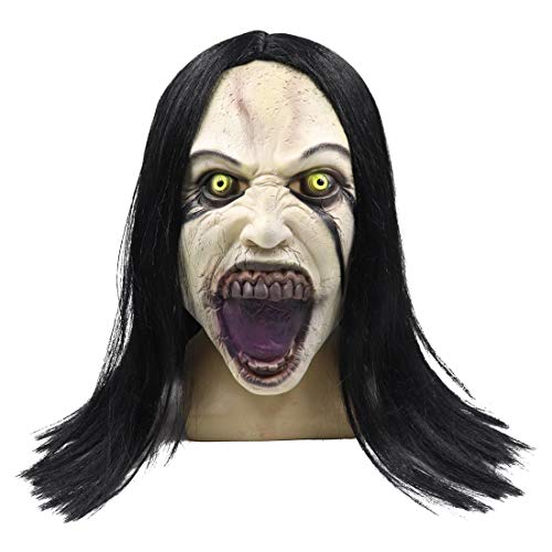 Gruselige Halloween Maske Gruselige Teufel Maske mit Lange Haare Horror Evil Scream Maske Vollkopfmaske Halloween Kostüm Party Requisiten für Erwachsene von SINSEN