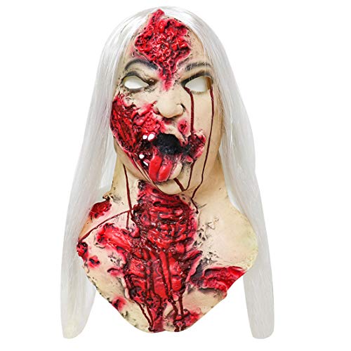 Gruselige Schrei Maske Gruselige Zombie Vampir Horror Teufel Maske mit Langen Haaren Alte Weibliche Maske Vollkopf Latex Maske für Erwachsene von SINSEN